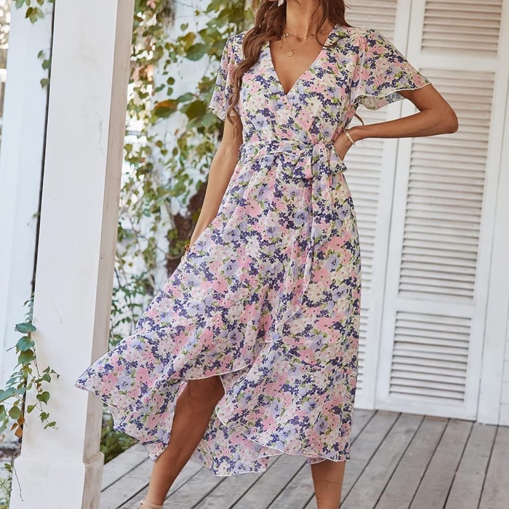Pretty Garden Women Floral Boho Dress, Size Large
